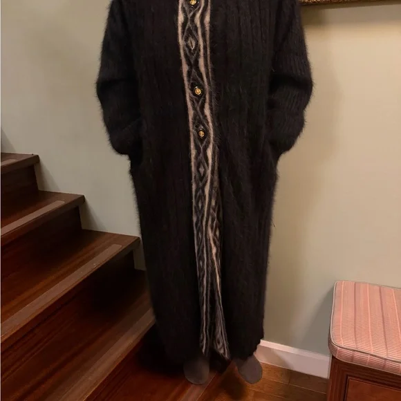 Elegant angora Black Long Sweater Coat size Xl tall